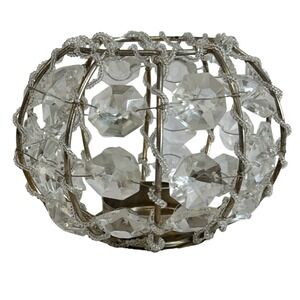 Vintage‎ Beaded Crystal Prism Votive Candle Holder Silver Tone